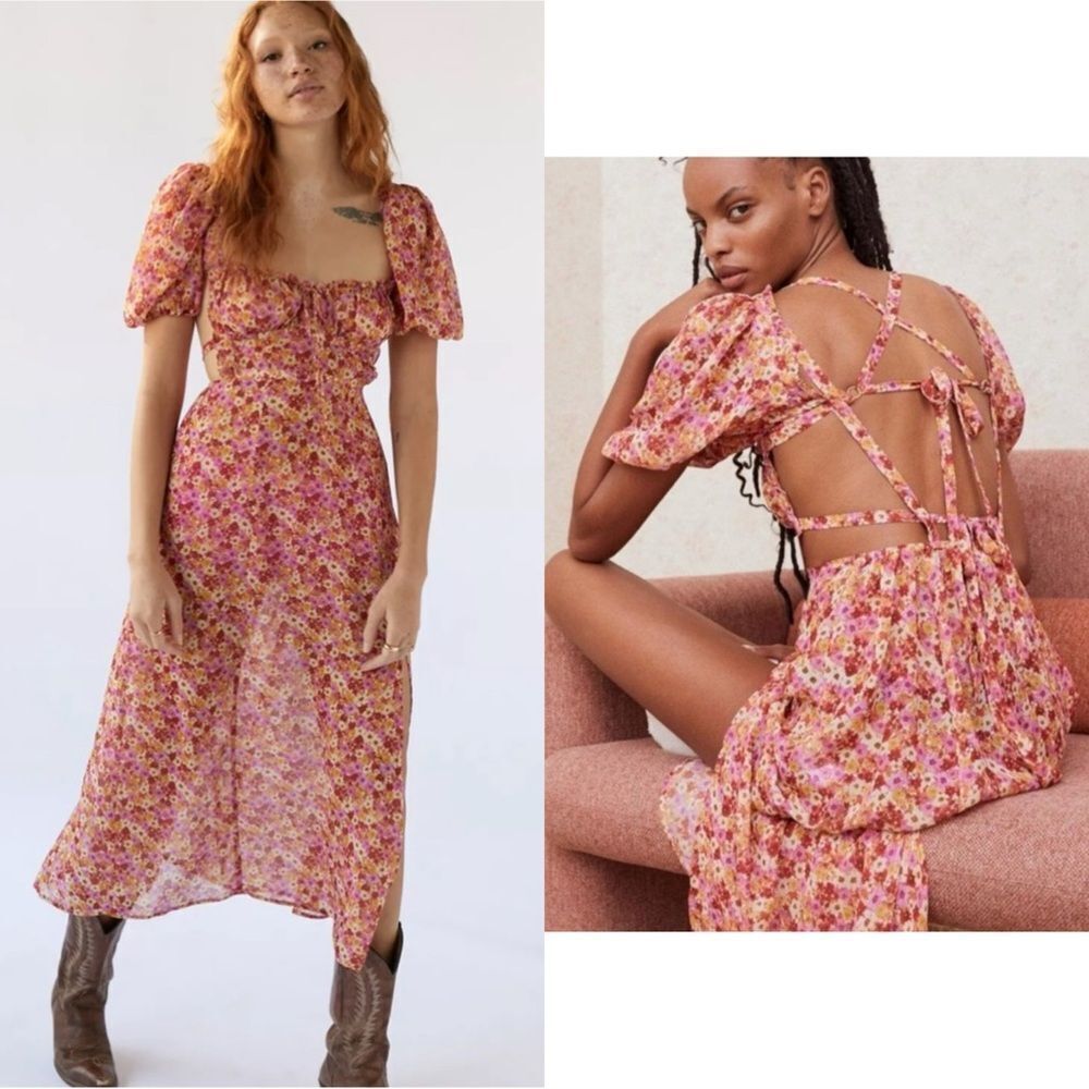 NWT For Love and Lemons Felicia Midi Pink Dress Floral Size XS